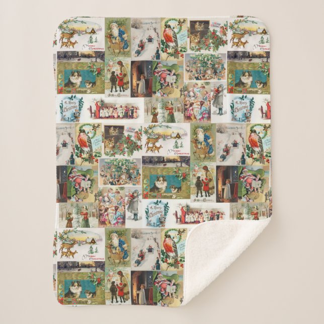 Couverture Sherpa Vintage Noël Antique Collage Xmas (Devant)