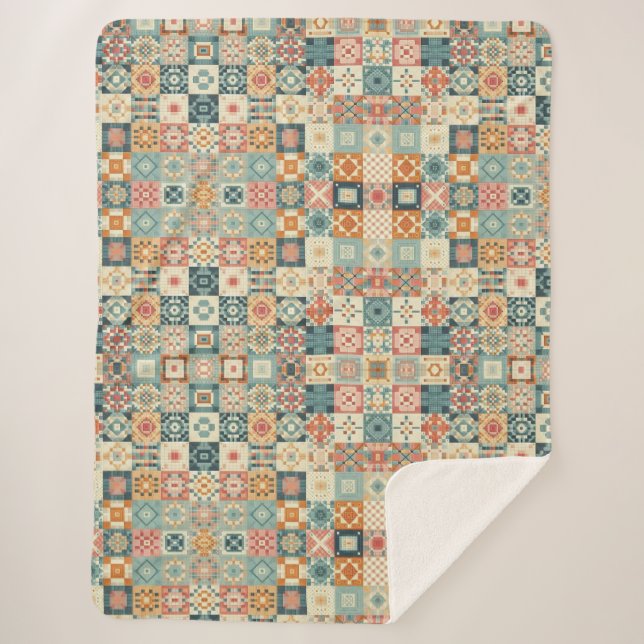 Couverture Sherpa Vintage, patchwork, paré (Devant)