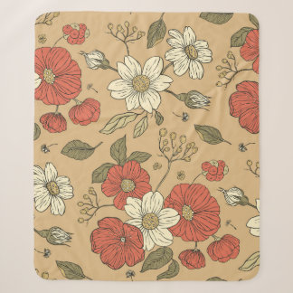 Couverture Sherpa Vintage pavot et fleur marguerite couture de jardi