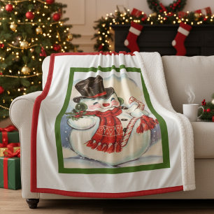 Couverture Sherpa Vintage Retro Jolly Snowman En Haut Chapeau