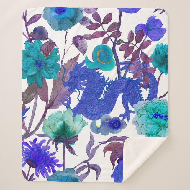 Couverture Sherpa vintage sans couture asiatique motifs traditionnel (Devant)