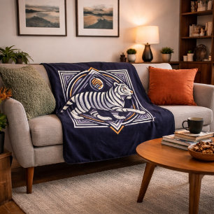 Couverture Sherpa Vintage Tiger Bleu Marine