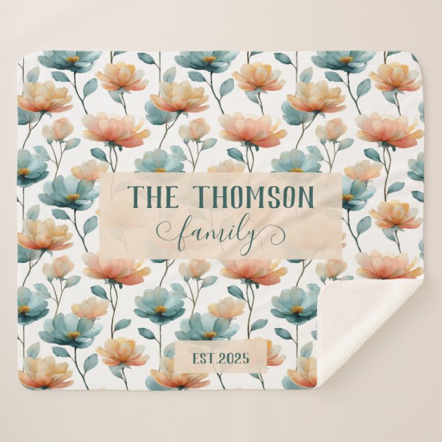 Couverture Sherpa Vintage Watercolor Floral Family Heritage (Devant (Horizontal))