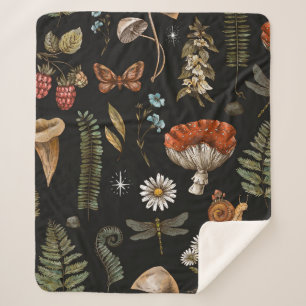 Couverture Sherpa Vintage woodland nature seamless pattern. Amanita