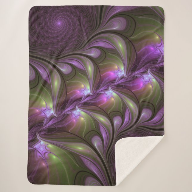 Couverture Sherpa Violet Abstrait violet violet kaki fractal (Devant)