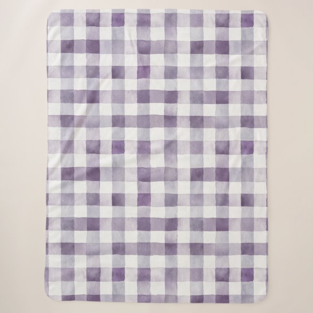 Couverture Sherpa Violet Blanc Carreaux Rayures Féminin (Devant)