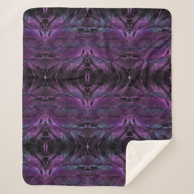 Couverture Sherpa Violet bleu violet couleur noire texture de plume  (Devant)