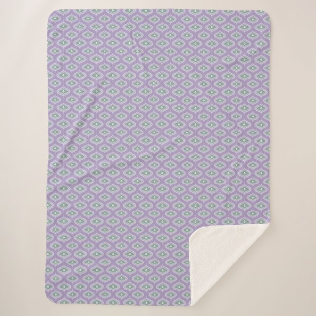 Couverture Sherpa Violet et Vert Bohème Courbes Mu (Devant)