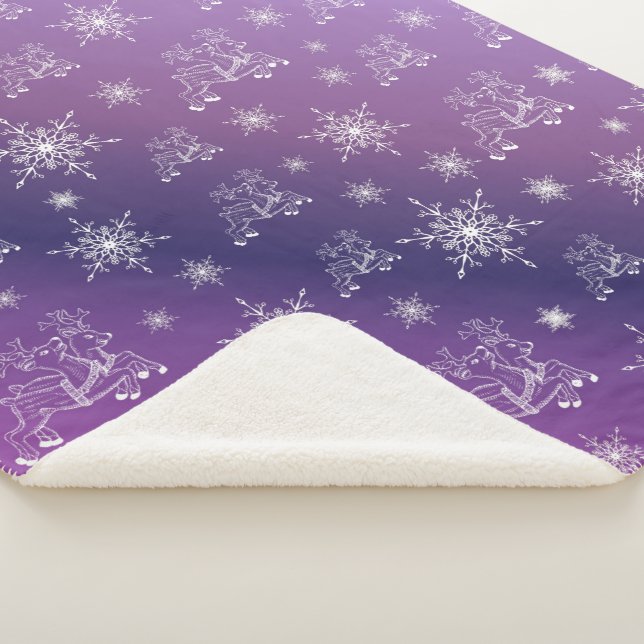 Couverture Sherpa violet, rennes, étoile, étoiles, flocon de neige,  (3/4)