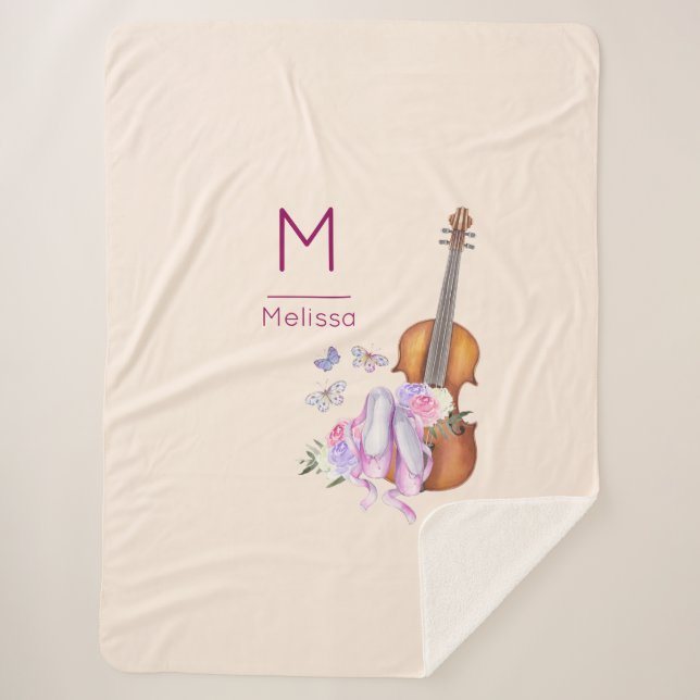 Couverture Sherpa Violon, chaussures de ballet et papillons Monogram (Devant)