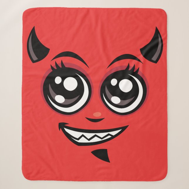 Couverture Sherpa Visage de diable de dessin animé souriant mignon (Devant)