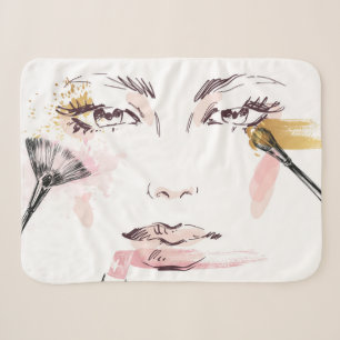 Couverture Sherpa Visage de maquillage d'aquarelle