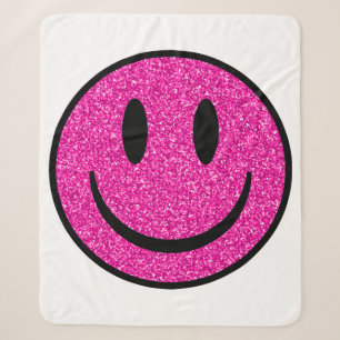 Couverture Sherpa Visage Souriant Paillettes Roses
