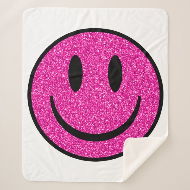 Couverture Sherpa Visage Souriant Paillettes Roses (Devant)