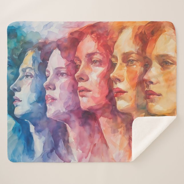 Couverture Sherpa Visages des femmes - Peinture aquarelle (Devant (Horizontal))