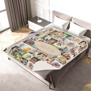 Couverture Sherpa Voici Us 40 Picture Photo Collage Cream Vintage