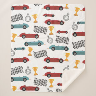 Couverture Sherpa Voitures de course Vintages Blue & Red Fast Retro