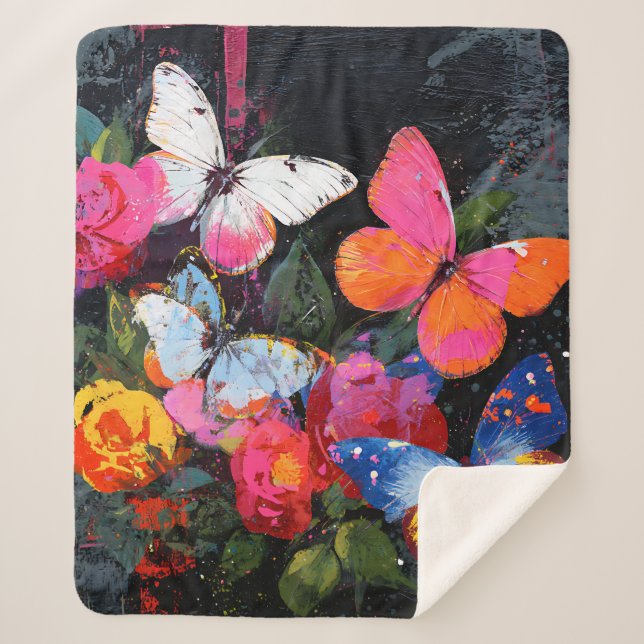 Couverture Sherpa Vol de Papillon Abstrait Vibrant (10) (Devant)