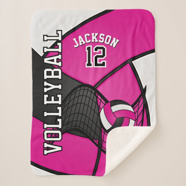 Couverture Sherpa Volley-ball en rose chaud, noir et blanc (Devant)