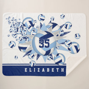 Couverture Sherpa volleyballs bleu clair étoiles filles nom