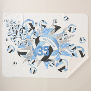 Couverture Sherpa volleyballs et étoiles noirs bleu clair