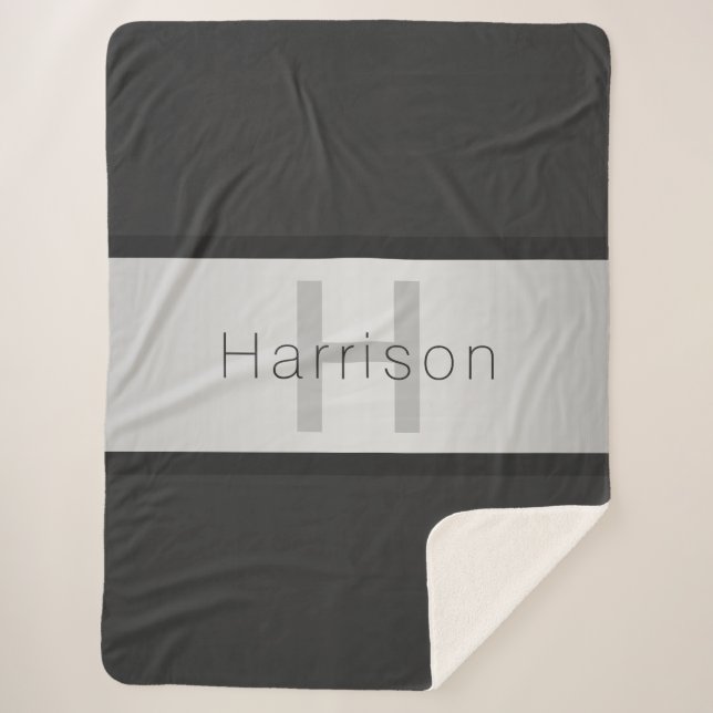 Couverture Sherpa Votre nom et votre monogramme | Gris & Faux Silver (Devant)