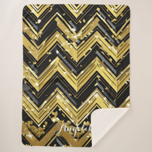 Couverture Sherpa Votre nom ici à Chevron Noir et Or