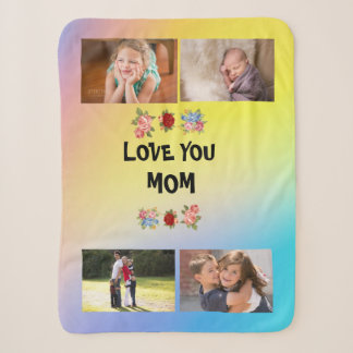 Couverture Sherpa Vous aime maman Roses Rose jaune bleu et 4 photos