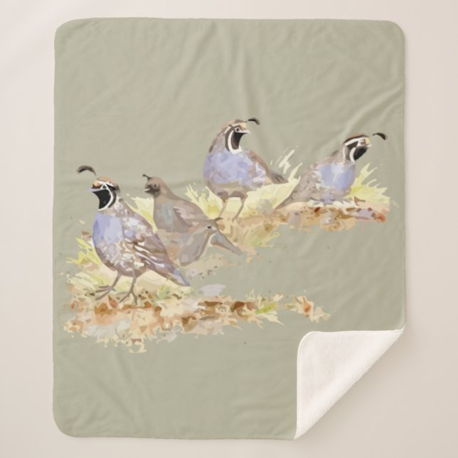 Couverture Sherpa Watercolor California Quail Bird Wildlife Nature  (Devant)