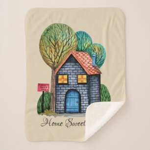Couverture Sherpa Watercolor cute Home Sweet Home Art