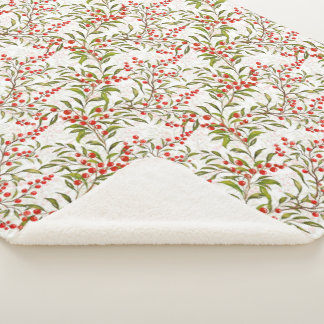 Couverture Sherpa Watercolor Festive Christmas Hollies