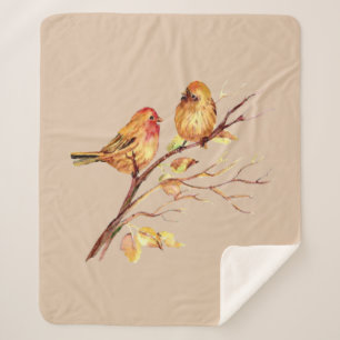 Couverture Sherpa Watercolor House Finches Jardin Oiseaux Faune Art