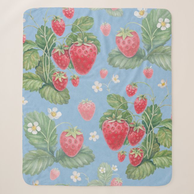 Couverture Sherpa Watercolor strawberry pattern (Devant)