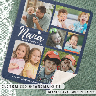Couverture Sherpa We Love You Nana Grandkids 6 Photo Collage Bleu
