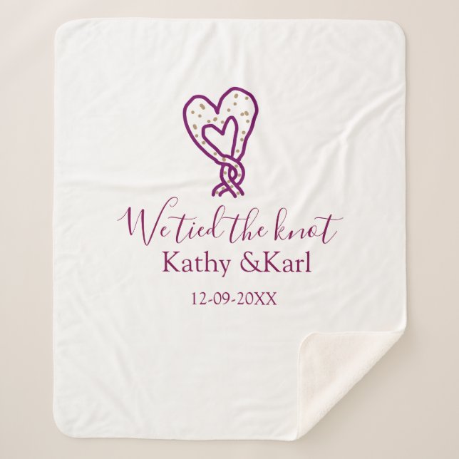 Couverture Sherpa We tied the knot pink heart knots name date romant (Devant)