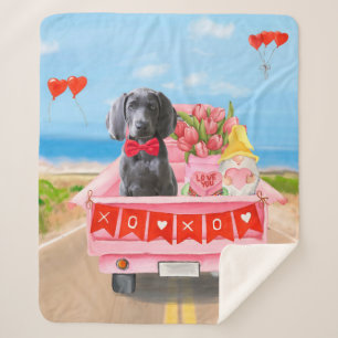 Couverture Sherpa Weimaraner Chien Valentine's Day Truck