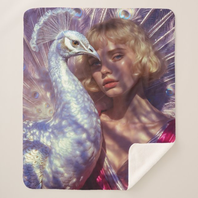 Couverture Sherpa Weißer Pfau und Schönheit in rosa Eleganz (Devant)