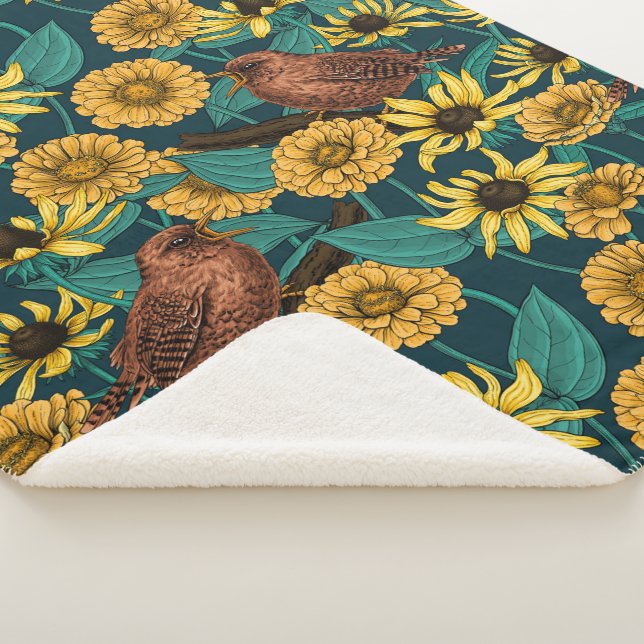 Couverture Sherpa Wens et fleurs sur bleu foncé (3/4)