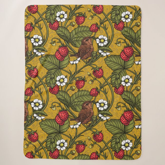 Couverture Sherpa Wens et fraises sur mustrard (Devant)