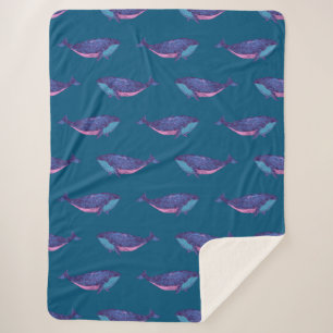 Couverture Sherpa Whimsical Blue and Purple Whale Motif Océan