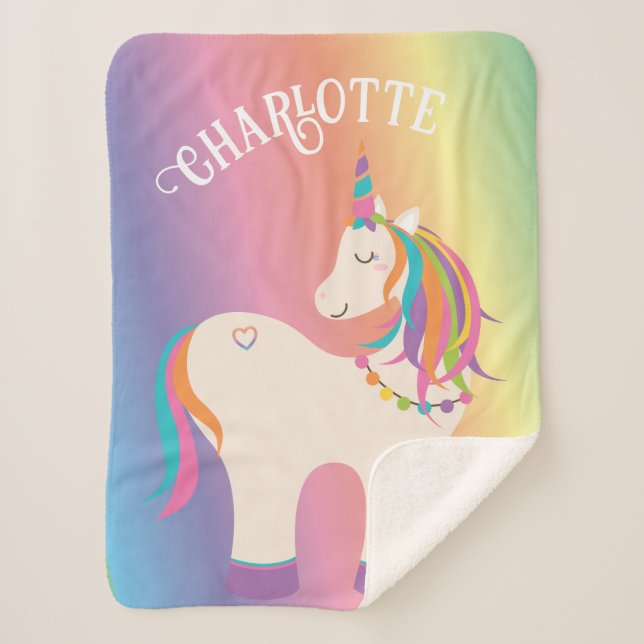 Couverture Sherpa Whimsical Magic Rainbow Unicorn Personnalisé (Devant)