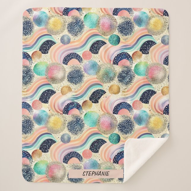 Couverture Sherpa Whimsical Pastel Rainbow Waves & Parties scintilla (Devant)