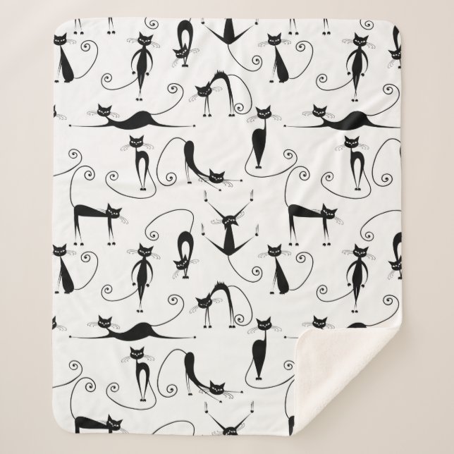 Couverture Sherpa Whimsical Skinny Motif de chat noir (Devant)