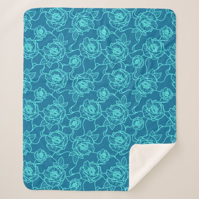 Couverture Sherpa Whispers of Rose, Elegant Line Art Floral (Devant)