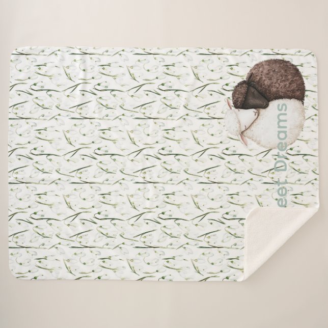 Couverture Sherpa White Brown Sheep Flowers  (Devant (Horizontal))