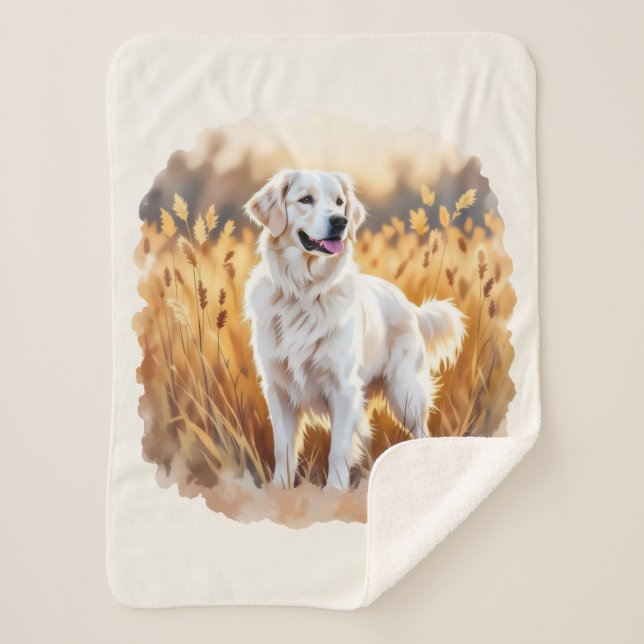 Couverture Sherpa White Golden Retriever Dog (Devant)