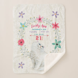 Couverture Sherpa White Kitty Chat bébé fille Statistiques Aquarelle