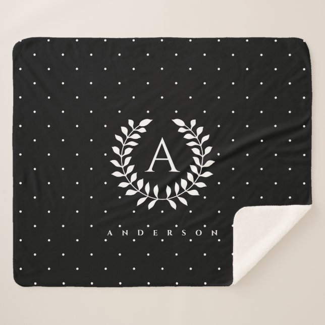Couverture Sherpa White On Black Laurel Monogram Polka Dot Pattern (Devant (Horizontal))