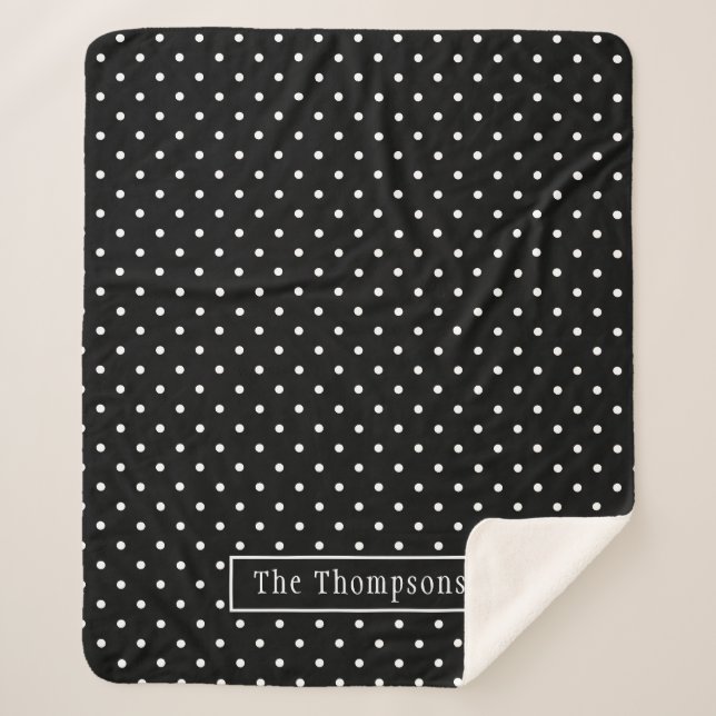 Couverture Sherpa White On Black Polka Dots Pattern With Custom Name (Devant)