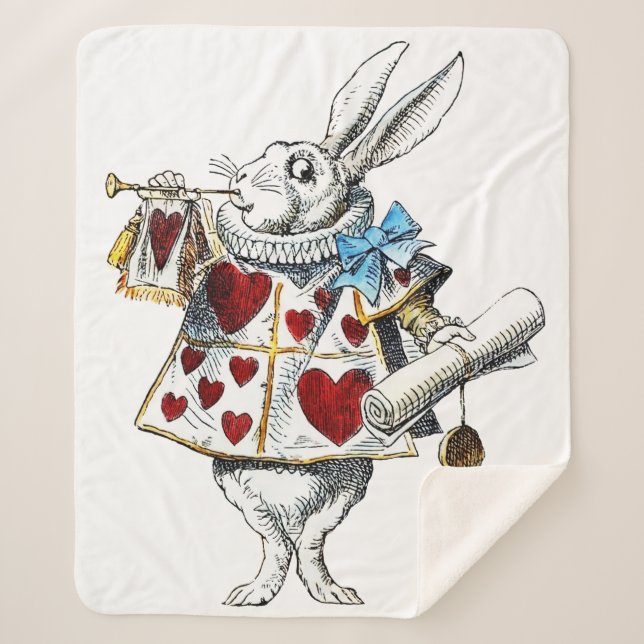 Couverture Sherpa White Rabbit Alice Wonderland Hearts (Devant)